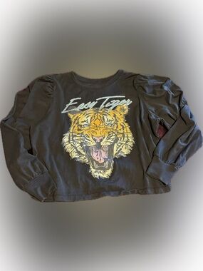 Recycled Karma Black Long Sleeve Tee with Yellow Tiger Face